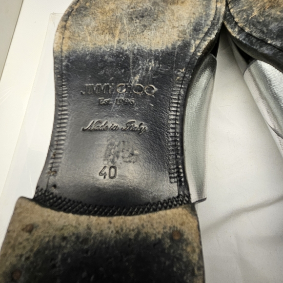 JIMMY CHOO sz 40 Men's Black Silver Stripe Classic Leather Shiny Dress Shoes - Picture 7 of 12